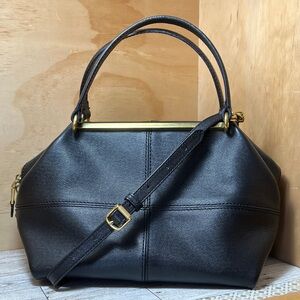 2013 J. Crew Black Hughes Origami Saffiano Leather Convertible Bag